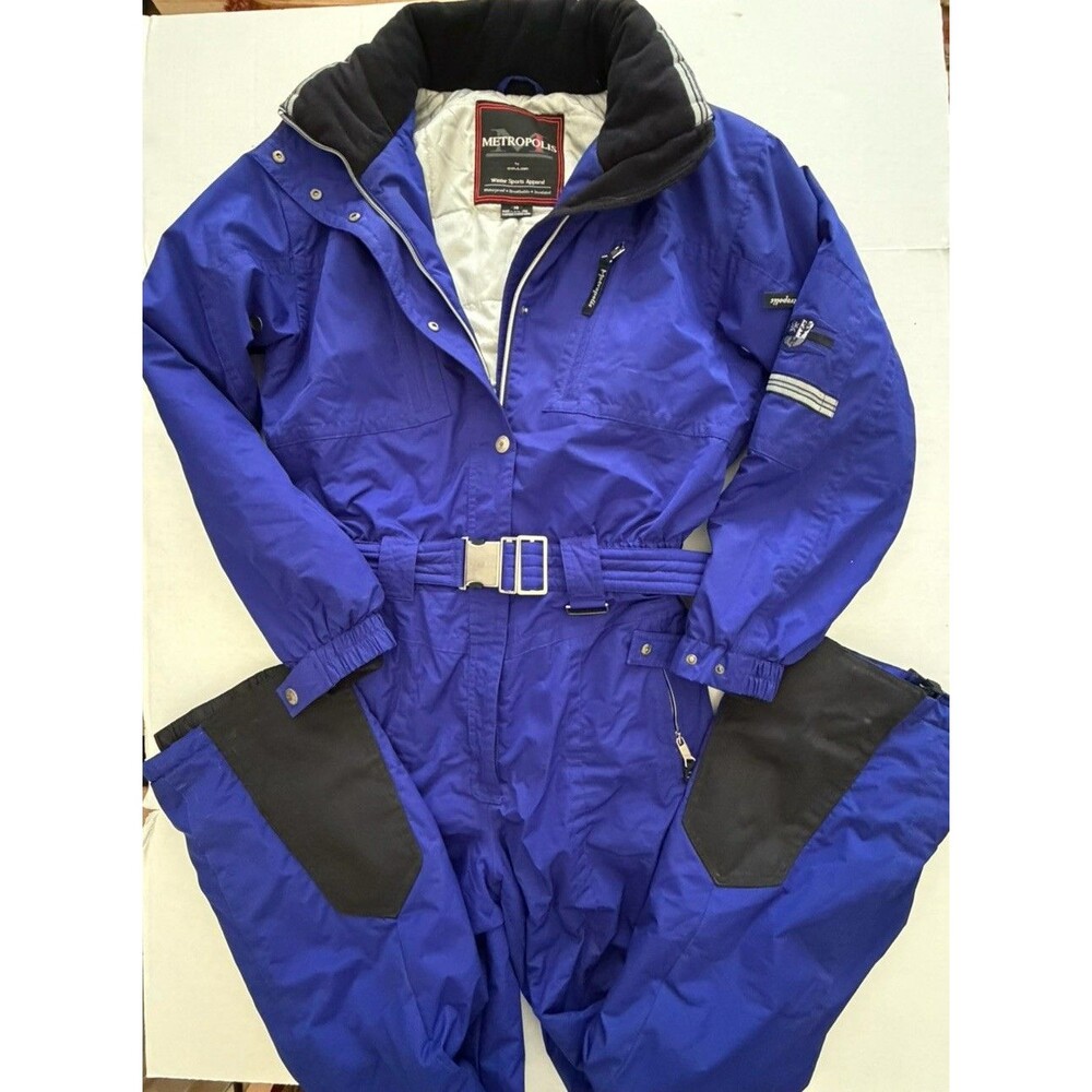 Vintage Metropolis by Couloir One Piece Ski Suit Women's 14 Blue Black Snowsuit